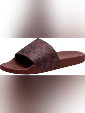 NWT- NIB Coach Udele Women Maroon Slide Sandal with Signature Pattern (No Box)